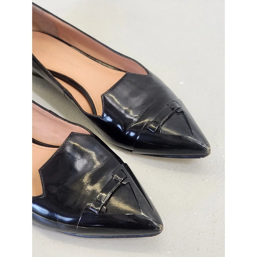 Sigerson Morrison Pointy Toe Flats Women 8 Black Patent Leather Quiet Luxury